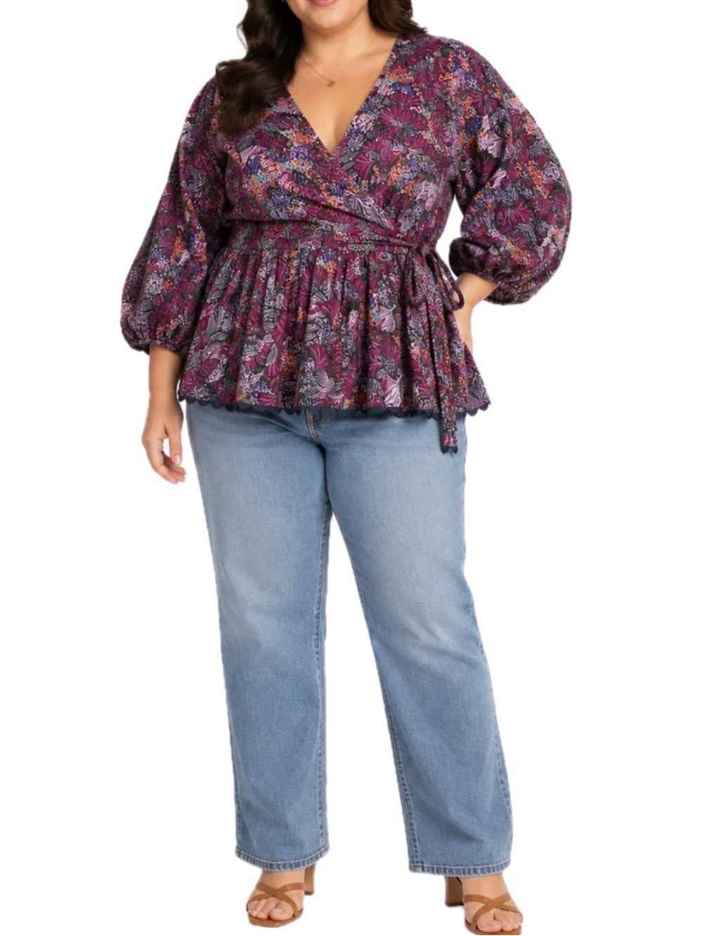 $40 Retail NWT Kika Vargas Purple Floral Wrap Blouse